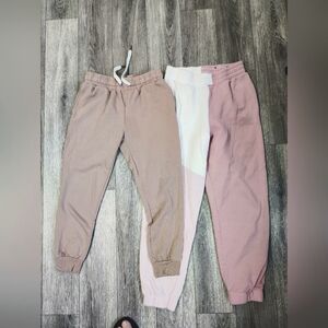 Ladies Pink and Cream Jogger Pants/2 Pair